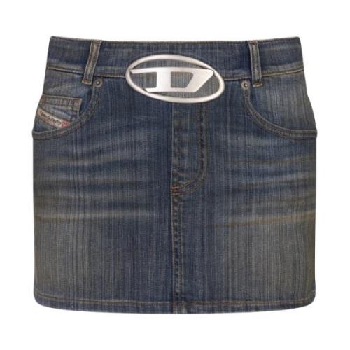 Diesel Blå Denim Mini Kjol Oval D Blue, Dam