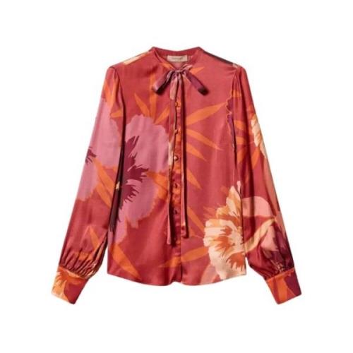 Twinset Satinblus med Blommor Multicolor, Dam