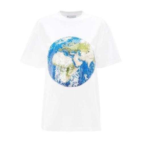 JW Anderson Paljetter Globe T-Shirt White, Dam