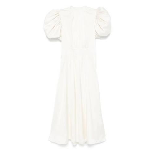 Rotate Birger Christensen Vit Flowy Midi Klänning Puffy Ärmar White, D...