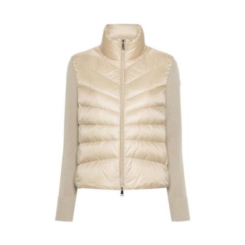 Moncler Beige Stickad Ärm Pufferjacka Beige, Dam