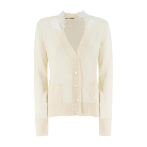 Ermanno Scervino Spetsapplikation V-ringad Cardigan White, Dam