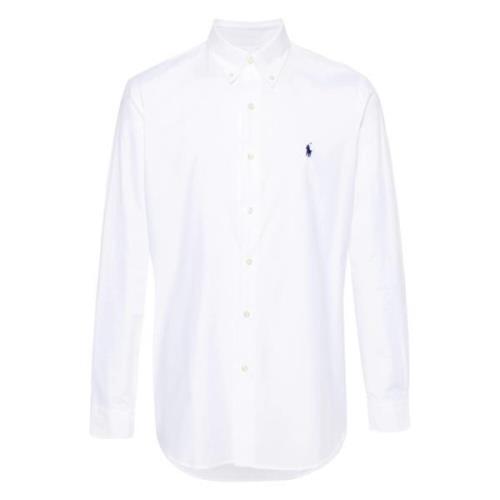 Ralph Lauren Poplin Button-Down Skjorta med Broderad Logotyp White, He...