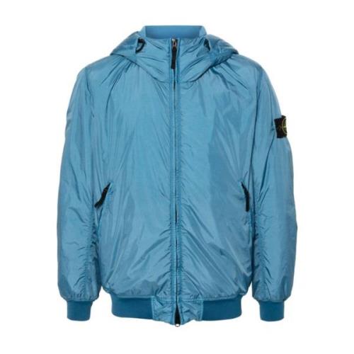 Stone Island Blå Nylon Vadderad Jacka Blue, Herr