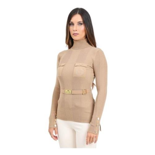 Elisabetta Franchi Brun Turtlenecktröja med Logodetaljer Brown, Dam