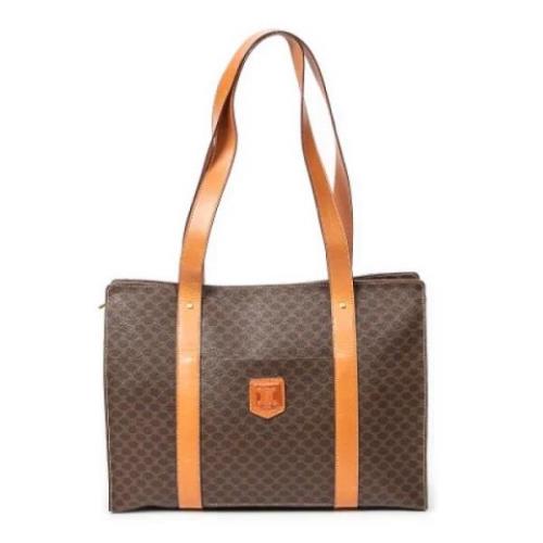 Celine Vintage Pre-owned Belagd canvas axelremsvskor Brown, Dam