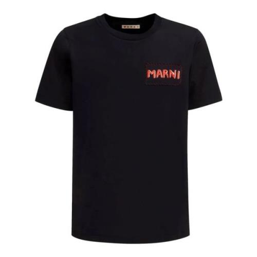 Marni Svart bomull T-shirt med logotyp Black, Herr