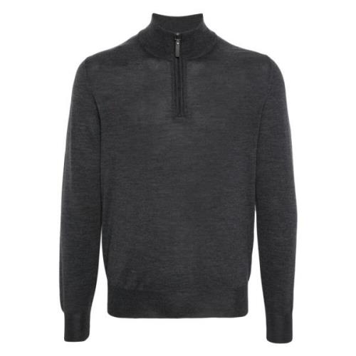 Canali Merinoull Half-Zip Stickat plagg Gray, Herr