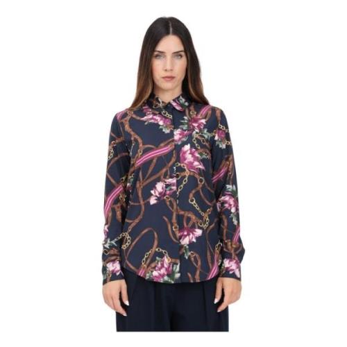 Ralph Lauren Elegant Blå Equestrian Floral Skjorta Multicolor, Dam