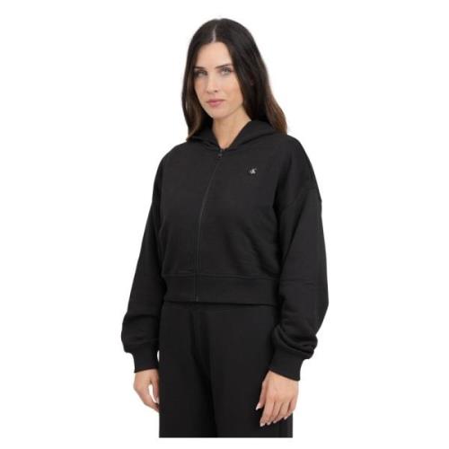 Calvin Klein Jeans Svart Zip-Through Sweatshirt med Logo Badge Black, ...