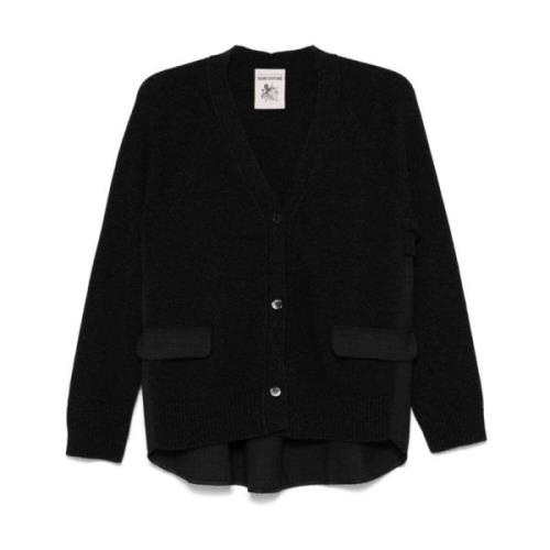 Semicouture Svart Ull Cardigan Knappar Fickor Black, Dam