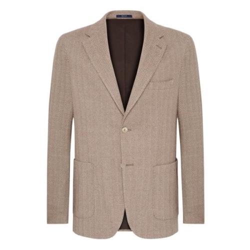 Boggi Milano Herringbone Jersey Blazer Stil Cernobbio Beige, Herr