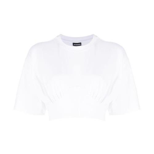 Jacquemus Vit Draperad Detalj Crew Neck T-shirt White, Dam