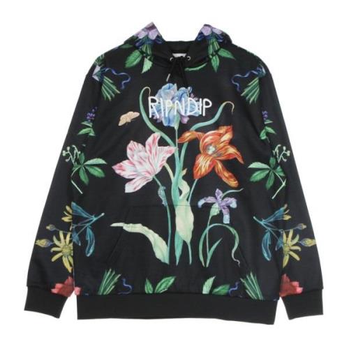 Ripndip Svart herrhoodie med blommigt tryck Black, Herr