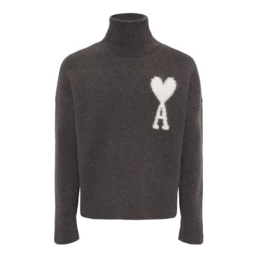 Ami Paris Grå Alpacka Ulltröja Broderad Gray, Herr