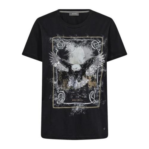 MOS Mosh Grafiskt Tryck Topp Svart Black, Dam