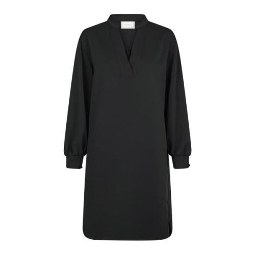 Neo Noir Elegant Svart Crepe Klänning Black, Dam