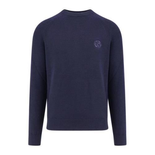 Giorgio Broderad Monogram Crew-Neck Sweater Blue, Herr