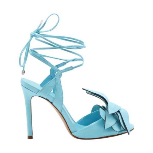 Schutz Blommig Snörning Högklackade Sandaler Blue, Dam