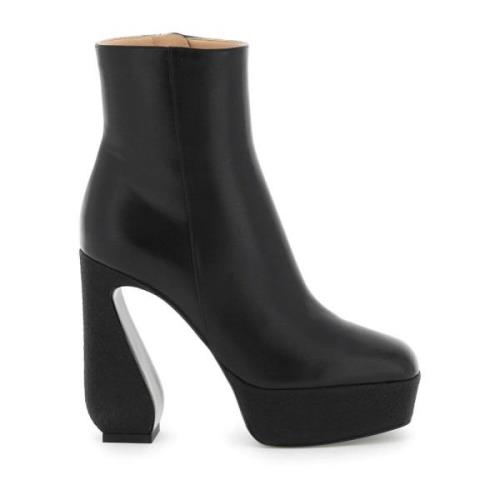 Sergio Rossi Nappa Läder Ankelboots med Crepe Plateau Black, Dam