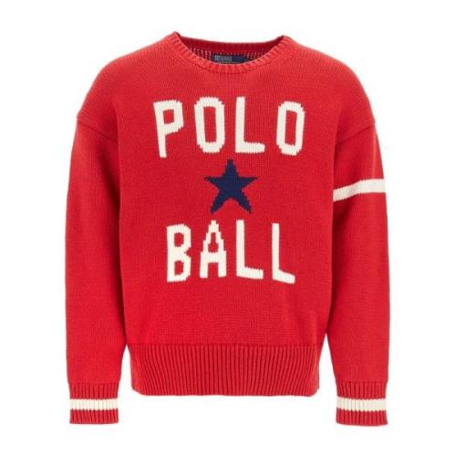 Polo Ralph Lauren Bomull Stickad Crew Neck Pullover Red, Herr