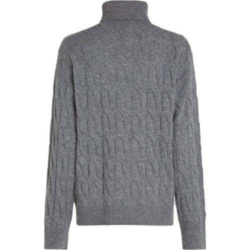 Tommy Hilfiger Grå Mjuk Ull Kabel Rollneck Tröja Gray, Dam