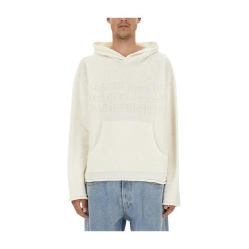 MM6 Maison Margiela Logo Jersey Cropped Fit Hoodie Beige, Herr