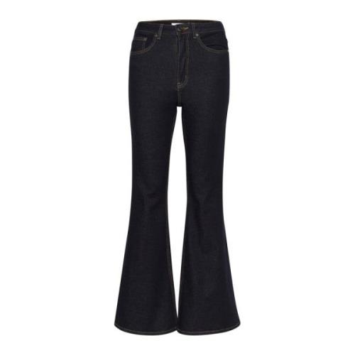 Gestuz Högmidjade Flare Jeans Mörkblå Blue, Dam