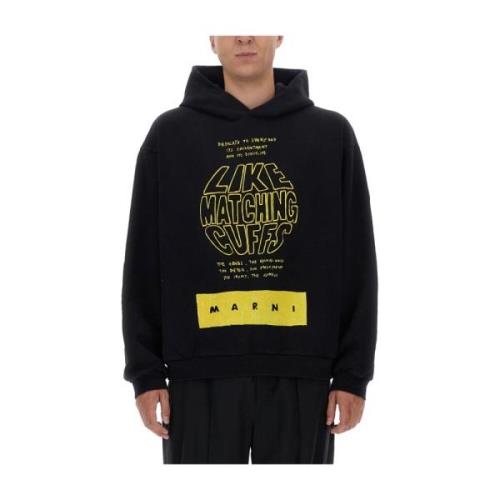 Marni Logo Oversized Hoodie Bomull Stickad Multicolor, Herr