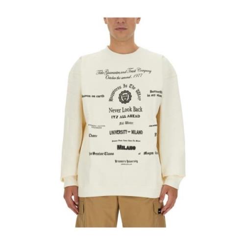 Msgm Logo Sweatshirt Höj Casual Stil Beige, Herr