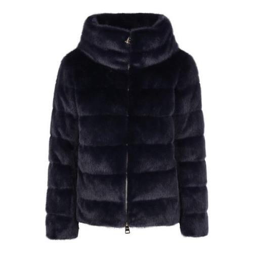 Herno Faux Fur Cape Down Jacket Blue, Dam