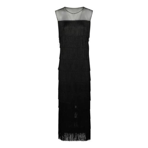 Norma Kamali Fringe Back Slit Klänning Black, Dam