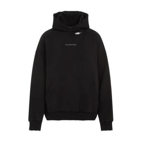 Balenciaga Svart huvtröja med vitt logotyp Black, Dam