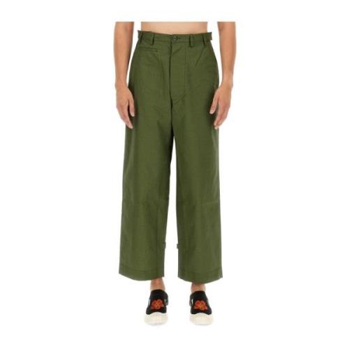 Kenzo Bomull Straight Fit Breda Byxor Green, Herr