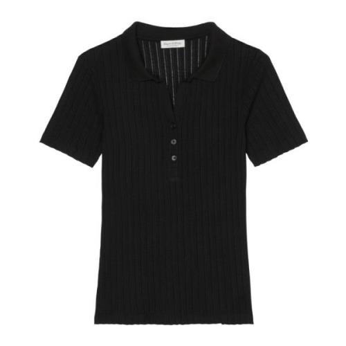 Marc O'Polo Pointelle polo shirt regular Black, Dam