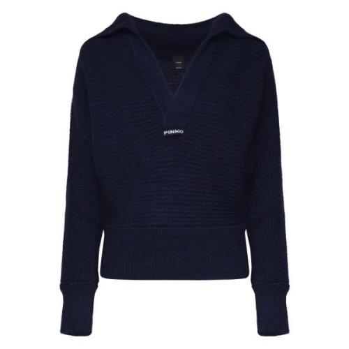 Pinko Navy V-ringad Stickad Tröja Sweater Blue, Dam