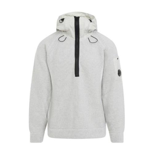 C.p. Company Off White Melange Stickad Huva Hoodie White, Herr