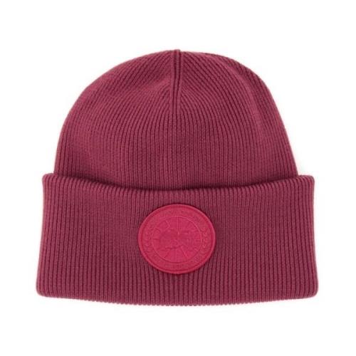 Canada Goose Logo Beanie Hat Merinoull Stilren Pink, Dam