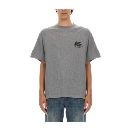 Etro Pegasus Broderad Stilfull Bomull T-shirt Gray, Herr