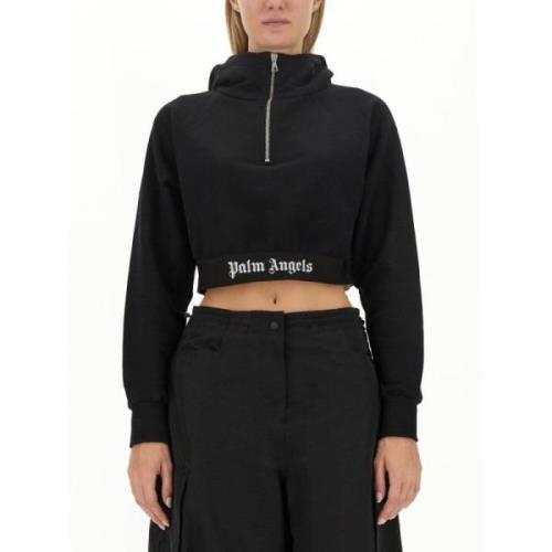 Palm Angels Stilig Cropped Hoodie för Kvinnor Black, Dam