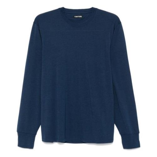 Tom Ford Crew Neck Sweatshirt i Lyocell/Bomull Blue, Herr