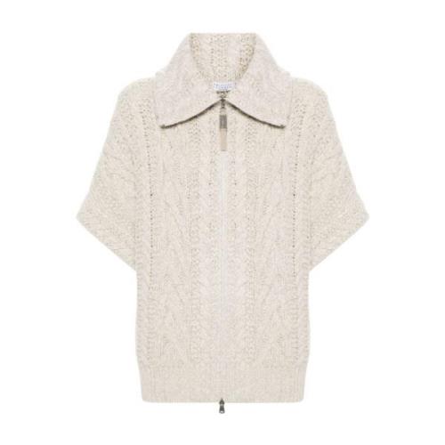 Brunello Cucinelli Kabelstickad Ulljacka Beige, Dam