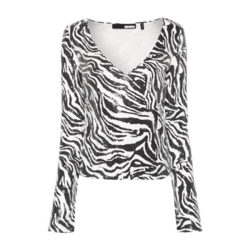 Rotate Birger Christensen Zebra Print Sequin T-shirt Black, Dam