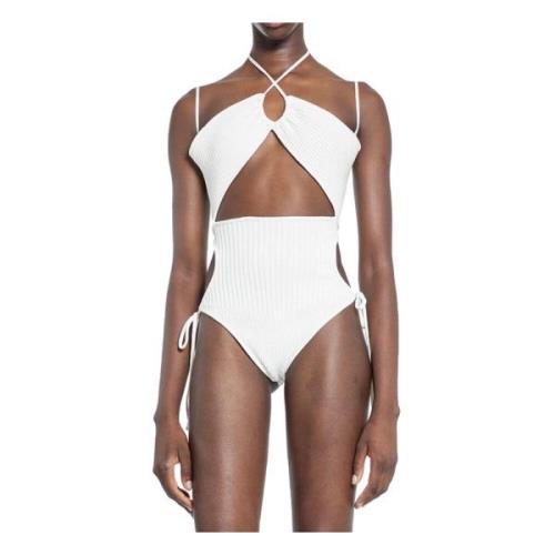 Andrea Adamo Räfflad Halterneck Bodysuit White, Dam