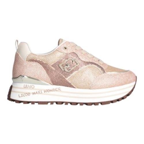 Liu Jo Rosa Platta Skor Micro Pailletter Sneakers Pink, Dam