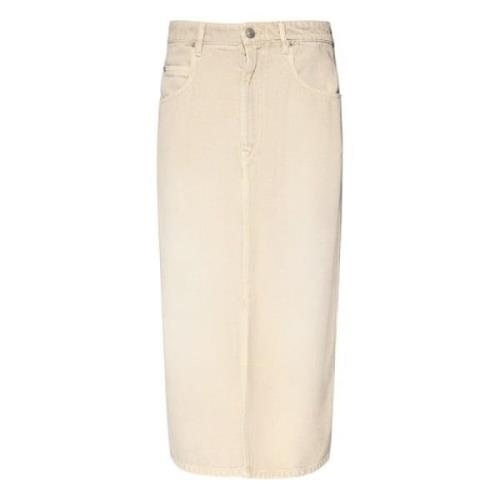 Isabel Marant Étoile Ecru Midi Kjol med Framre Slits Beige, Dam