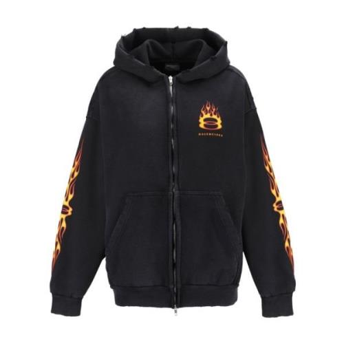 Balenciaga Tvättad Char Zip Up Hoodie Black, Dam