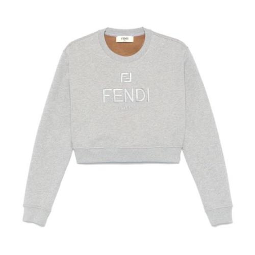 Fendi Bomull Jersey Crew Neck Sweater Gray, Dam