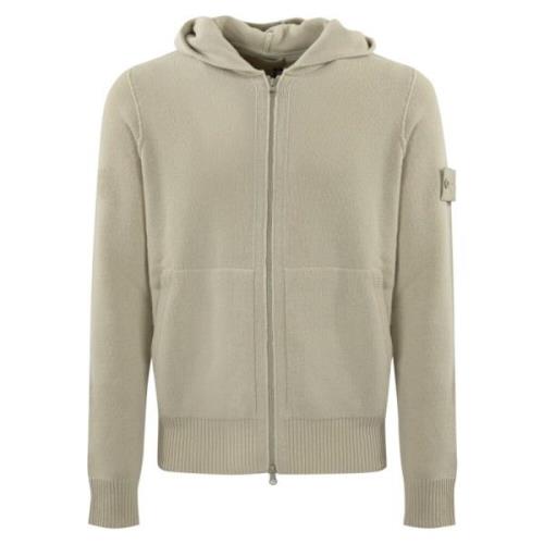 Stone Island Beige Dragkedja Cardigan Geelong Ull Huva Beige, Herr