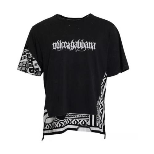 Dolce & Gabbana Svart Tryckt Bomull T-shirt Black, Herr